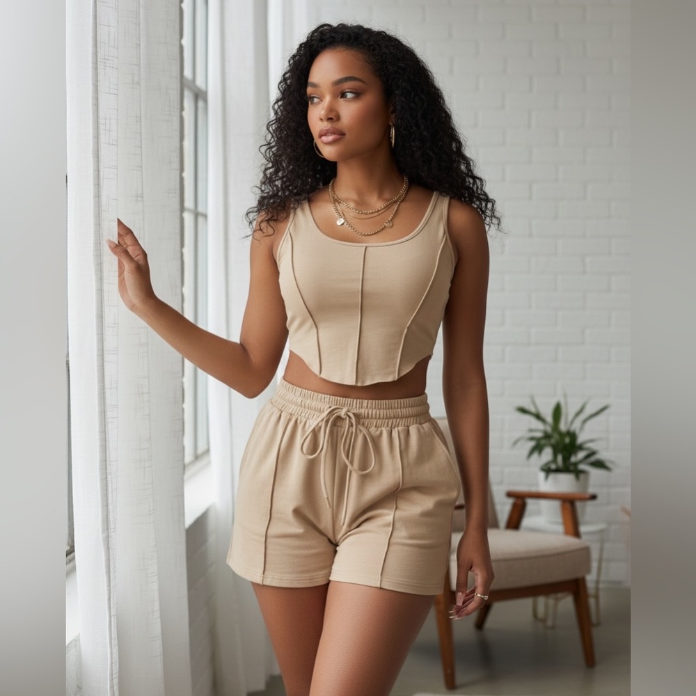 NEW•XXL•Creme De La Creme Mocha Latte Minimalist Curves Ahead Lounge Set